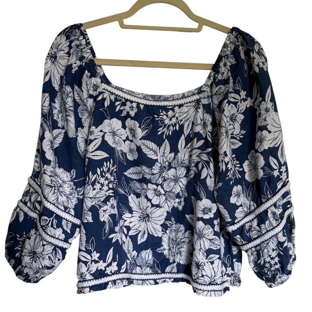 C&C California 100%‎ Linen Floral Top 3/4 Sleeves Size XL
